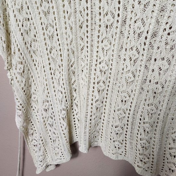 Womens Ivory Crochet Side Tie Open Knit Boho Cover Up |M| - Picture 4 of 9
